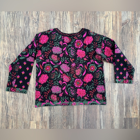 Gudrun Sjödén Knit Cardigan Sweater Medium Black Pink Floral Bold 50% Org Cotton - Picture 2 of 12